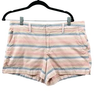 GAP City Short Womens Size 12 Chino Coral Striped Multicolor Colorful Mid Rise